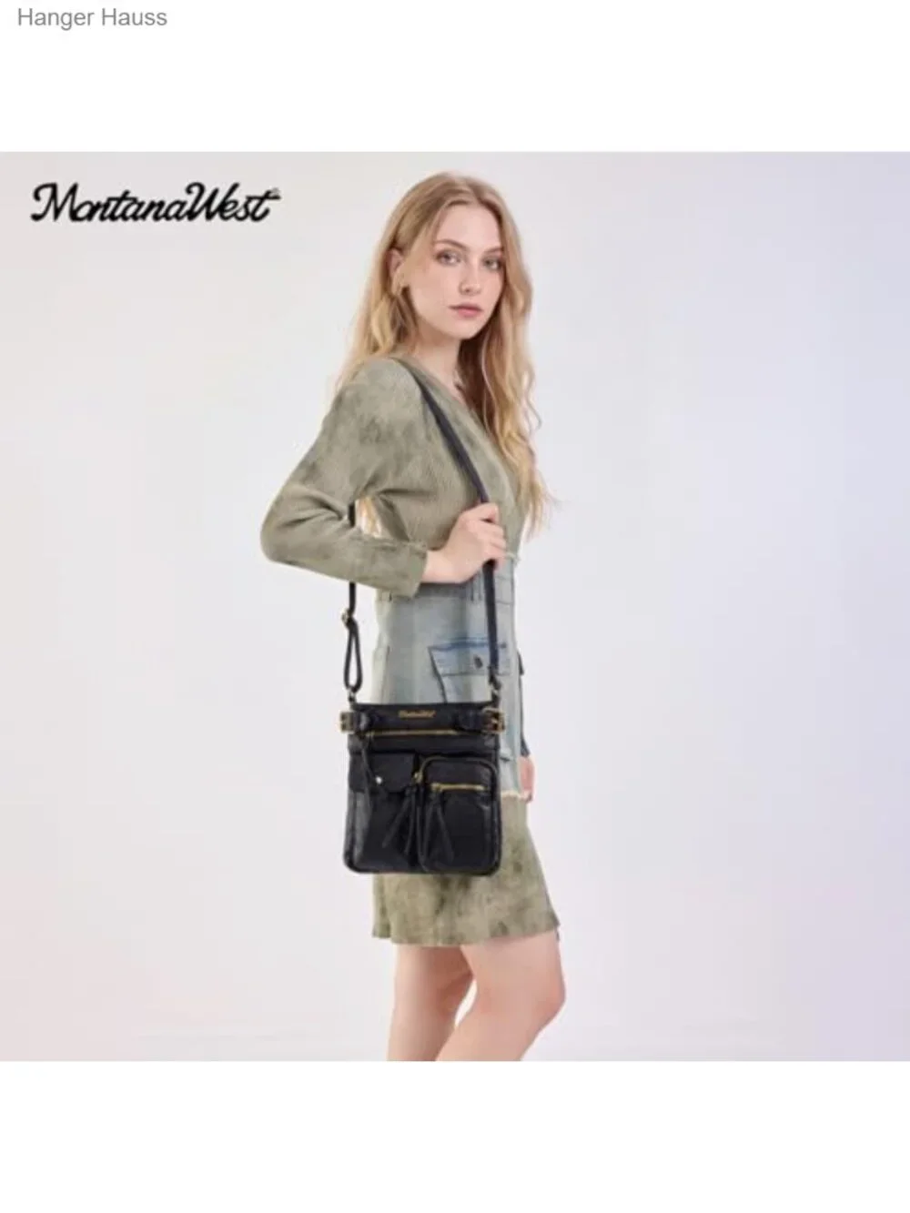 Vintage Western Crossbody Bag for Women Washed PU Leather Multi Pocket